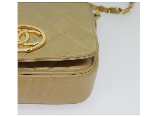 CHANEL Borsa a Spalla Matelassé con Catena in Pelle di Agnello Beige Oro CC Auth BA3639 D'oro - vista 11
