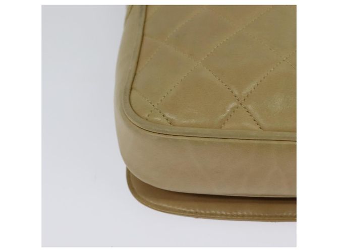 CHANEL Borsa a Spalla Matelassé con Catena in Pelle di Agnello Beige Oro CC Auth BA3639 D'oro - vista 12