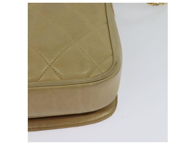 CHANEL Borsa a Spalla Matelassé con Catena in Pelle di Agnello Beige Oro CC Auth BA3639 D'oro - vista 13