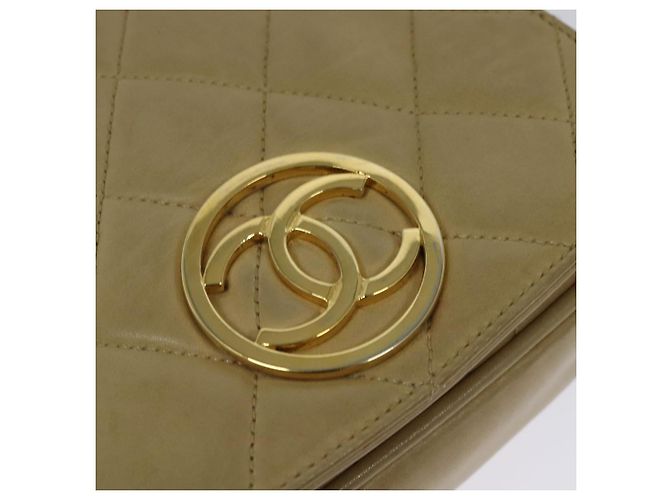 CHANEL Borsa a Spalla Matelassé con Catena in Pelle di Agnello Beige Oro CC Auth BA3639 D'oro - vista 14