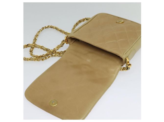 CHANEL Borsa a Spalla Matelassé con Catena in Pelle di Agnello Beige Oro CC Auth BA3639 D'oro - vista 15