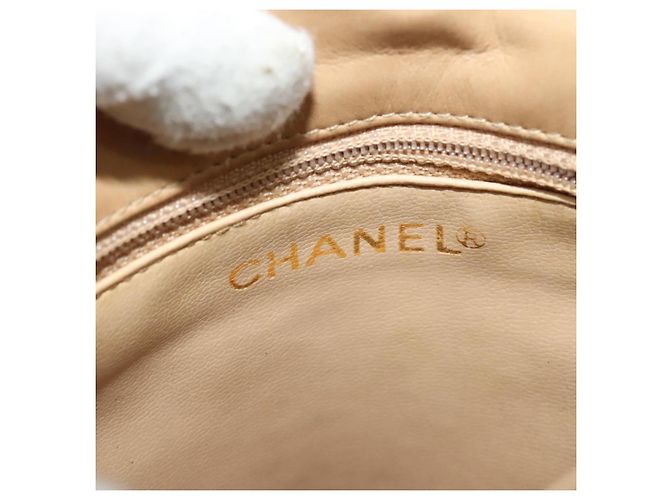 CHANEL Borsa a Spalla Matelassé con Catena in Pelle di Agnello Beige Oro CC Auth BA3639 D'oro - vista 16
