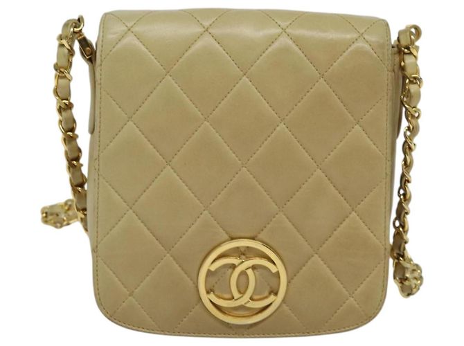 CHANEL Borsa a Spalla Matelassé con Catena in Pelle di Agnello Beige Oro CC Auth BA3639 D'oro - vista 2