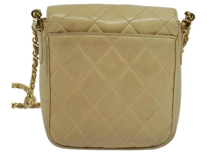 CHANEL Borsa a Spalla Matelassé con Catena in Pelle di Agnello Beige Oro CC Auth BA3639 D'oro - vista 3