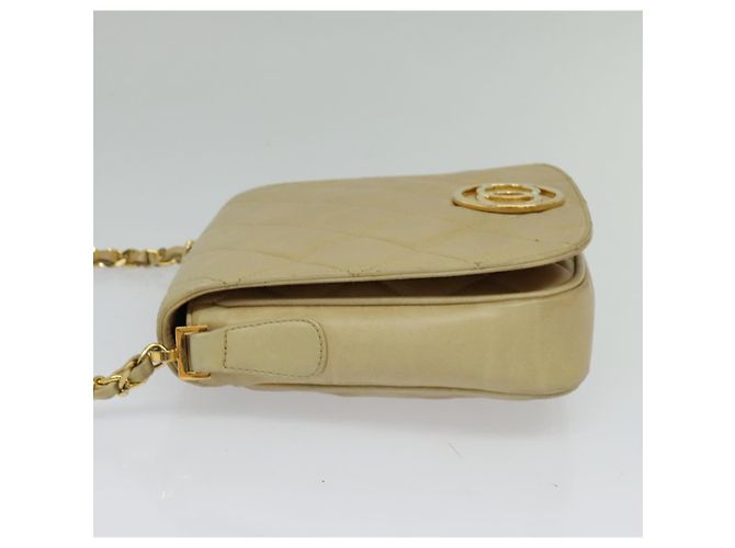 CHANEL Borsa a Spalla Matelassé con Catena in Pelle di Agnello Beige Oro CC Auth BA3639 D'oro - vista 4