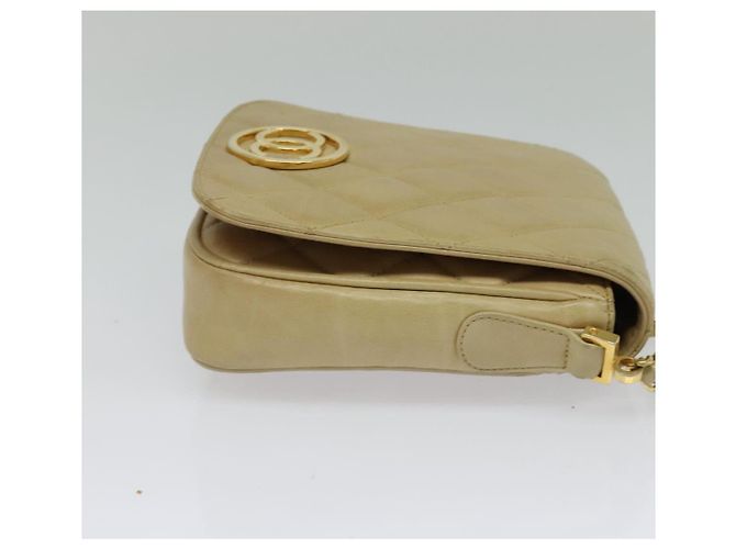 CHANEL Borsa a Spalla Matelassé con Catena in Pelle di Agnello Beige Oro CC Auth BA3639 D'oro - vista 5