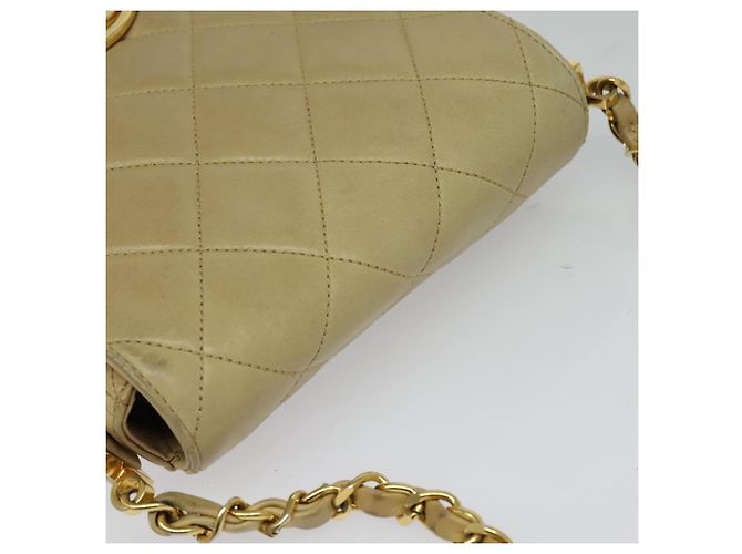 CHANEL Borsa a Spalla Matelassé con Catena in Pelle di Agnello Beige Oro CC Auth BA3639 D'oro - vista 6