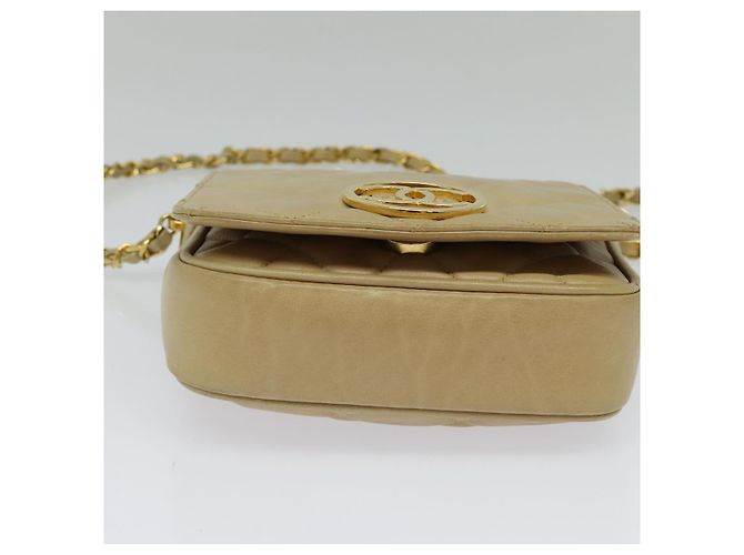 CHANEL Borsa a Spalla Matelassé con Catena in Pelle di Agnello Beige Oro CC Auth BA3639 D'oro - vista 9
