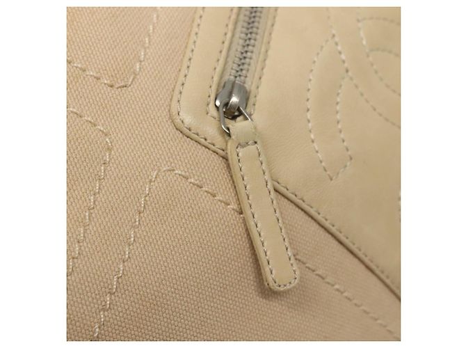 CHANEL COCO Tote Bag aus Canvas Beige Silber CC Auth BA3696 - Ansicht 14
