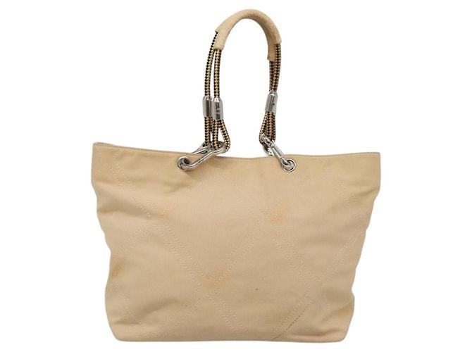 CHANEL COCO Tote Bag aus Canvas Beige Silber CC Auth BA3696 - Ansicht 3