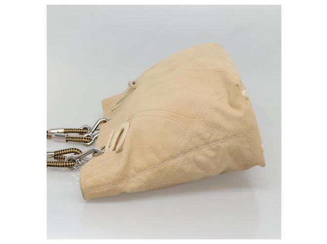 CHANEL COCO Tote Bag aus Canvas Beige Silber CC Auth BA3696 - Ansicht 4