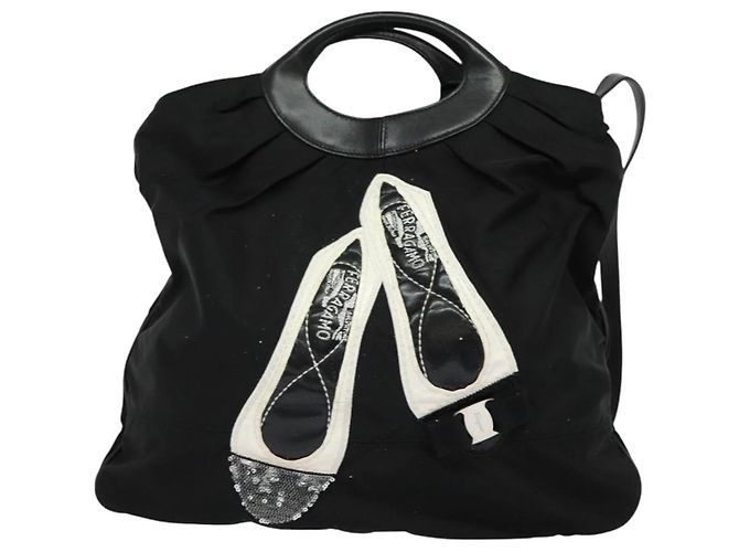 Borsa a spalla Salvatore Ferragamo Nylon 2way Nera Auth 127844 Nero - vista 2
