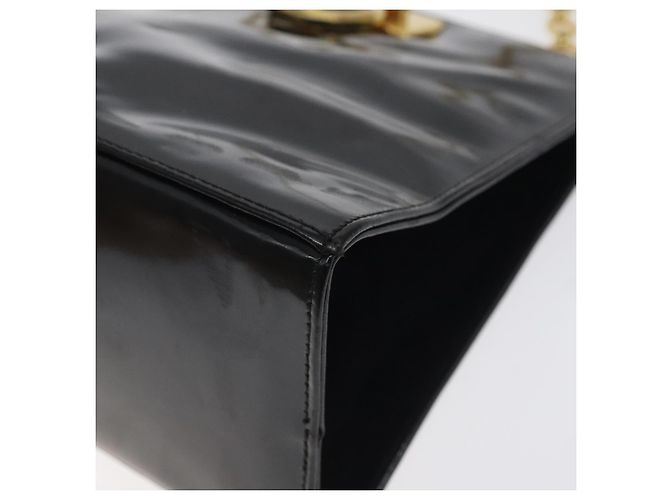 Borsa a Spalla Gancini Chain di Salvatore Ferragamo Smalto Nero Oro Auth 128633 - vista 10