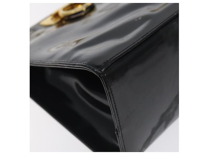 Borsa a Spalla Gancini Chain di Salvatore Ferragamo Smalto Nero Oro Auth 128633 - vista 11
