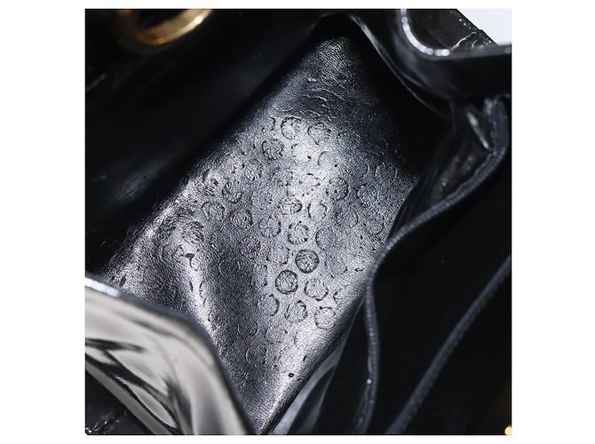 Borsa a Spalla Gancini Chain di Salvatore Ferragamo Smalto Nero Oro Auth 128633 - vista 16