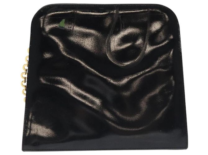 Borsa a Spalla Gancini Chain di Salvatore Ferragamo Smalto Nero Oro Auth 128633 - vista 3