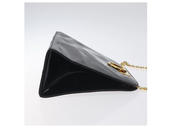 Borsa a Spalla Gancini Chain di Salvatore Ferragamo Smalto Nero Oro Auth 128633 - vista 4