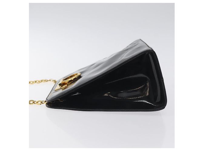 Borsa a Spalla Gancini Chain di Salvatore Ferragamo Smalto Nero Oro Auth 128633 - vista 5
