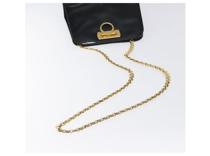 Borsa a Spalla Gancini Chain di Salvatore Ferragamo Smalto Nero Oro Auth 128633 - vista 7