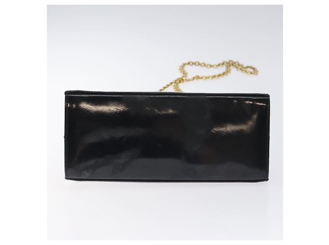 Borsa a Spalla Gancini Chain di Salvatore Ferragamo Smalto Nero Oro Auth 128633 - vista 9