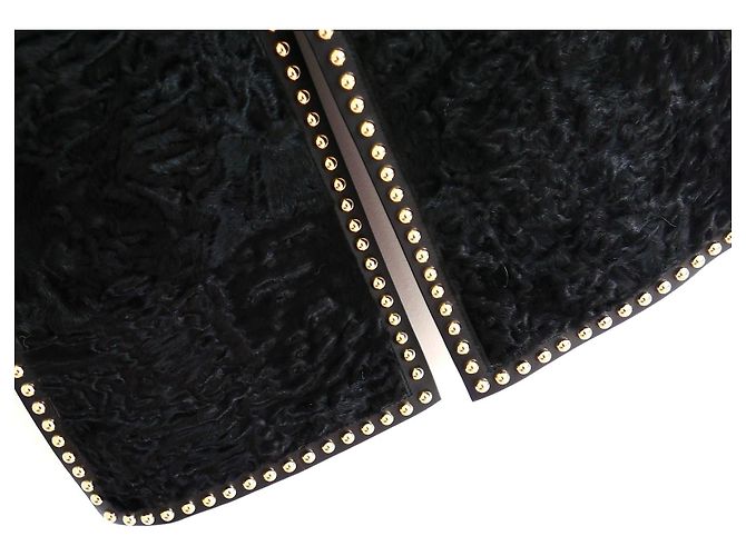 Colete sem mangas de couro com studs, vison e astracã Givenchy Pré-Fall 2015 Preto - vista 6