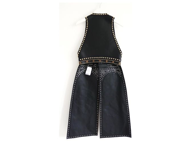 Colete sem mangas de couro com studs, vison e astracã Givenchy Pré-Fall 2015 Preto - vista 7