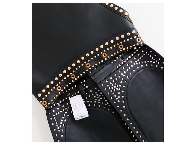 Colete sem mangas de couro com studs, vison e astracã Givenchy Pré-Fall 2015 Preto - vista 8