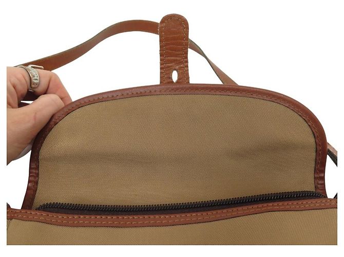 VINTAGE LANCEL HANDTASCHE AUS BRAUNEM CANVAS MESSENGER BAG - Ansicht 10