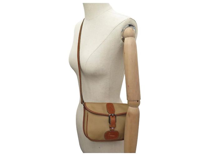 VINTAGE LANCEL HANDTASCHE AUS BRAUNEM CANVAS MESSENGER BAG - Ansicht 8