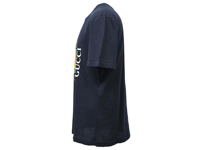 T-shirt in cotone nero con logo Gucci stampato - vista 2