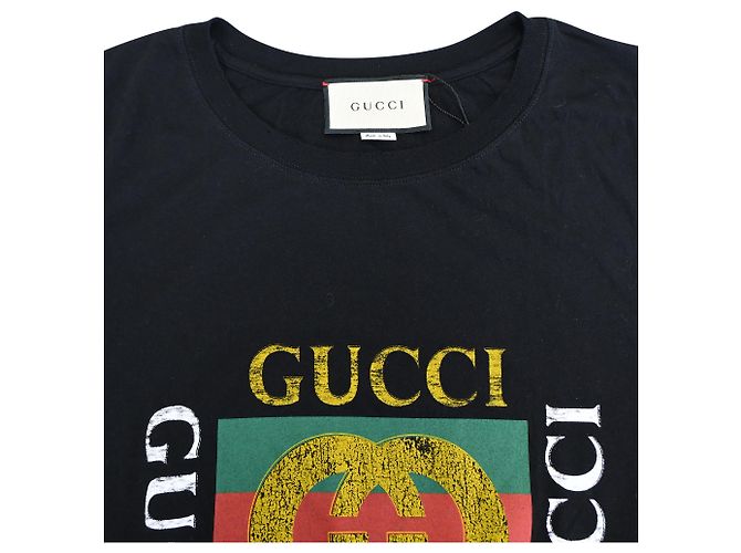 T-shirt in cotone nero con logo Gucci stampato - vista 5