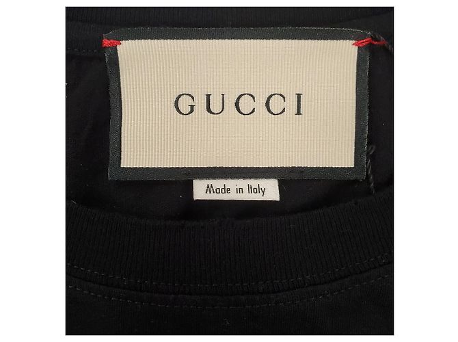 T-shirt in cotone nero con logo Gucci stampato - vista 9