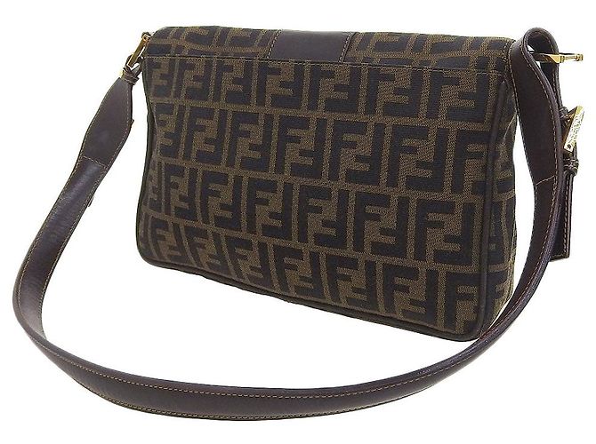 Vintage Fendi Canvas-Leder Schultertasche - Ansicht 2