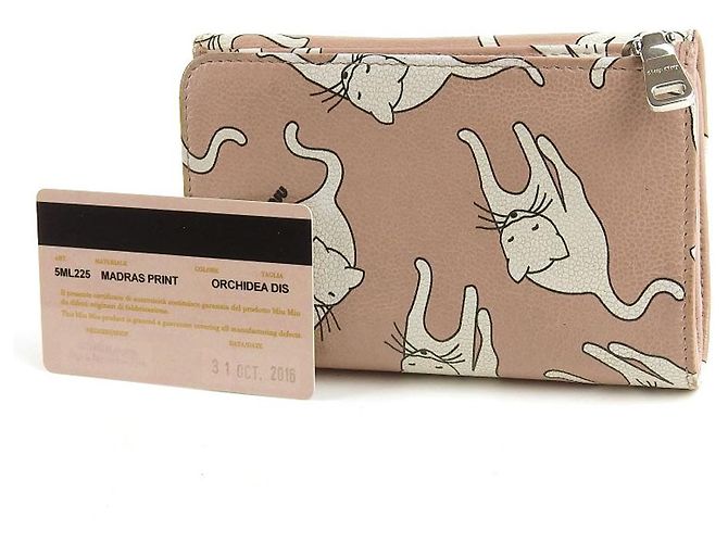 Cartera de cuero con estampado de gato Miu Miu Rosa Blanco - vista 2