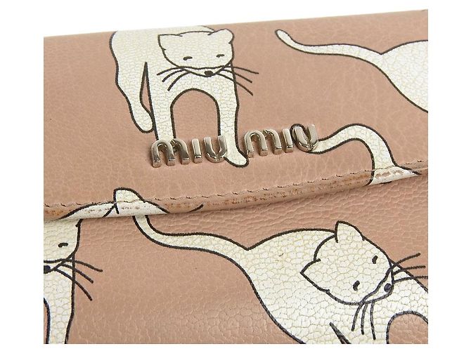Cartera de cuero con estampado de gato Miu Miu Rosa Blanco - vista 4