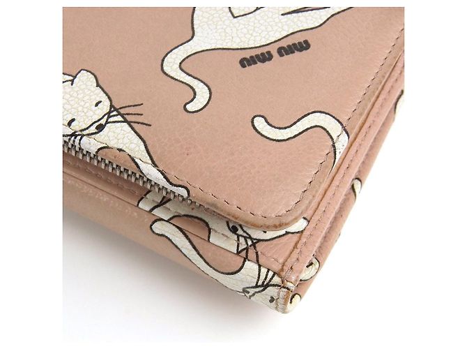 Cartera de cuero con estampado de gato Miu Miu Rosa Blanco - vista 5
