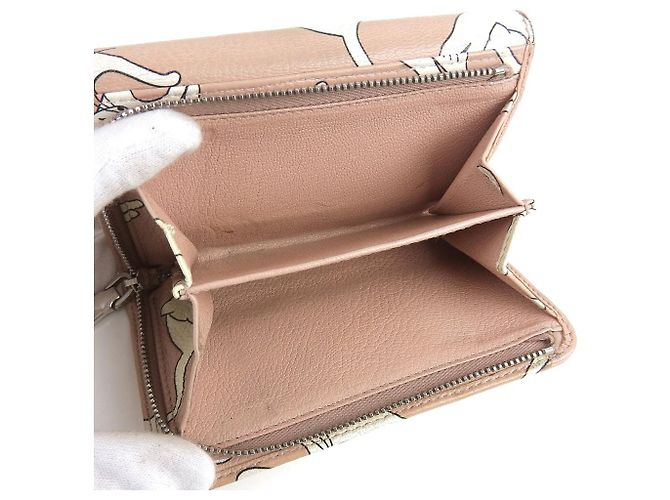 Cartera de cuero con estampado de gato Miu Miu Rosa Blanco - vista 7