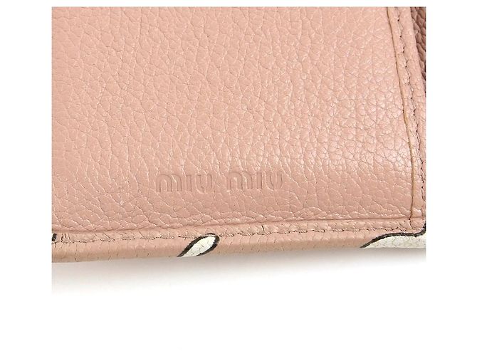 Cartera de cuero con estampado de gato Miu Miu Rosa Blanco - vista 8
