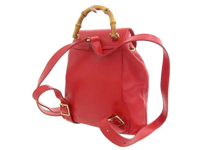 Gucci Bamboo Leder Rucksack Vintage Rot - Ansicht 2