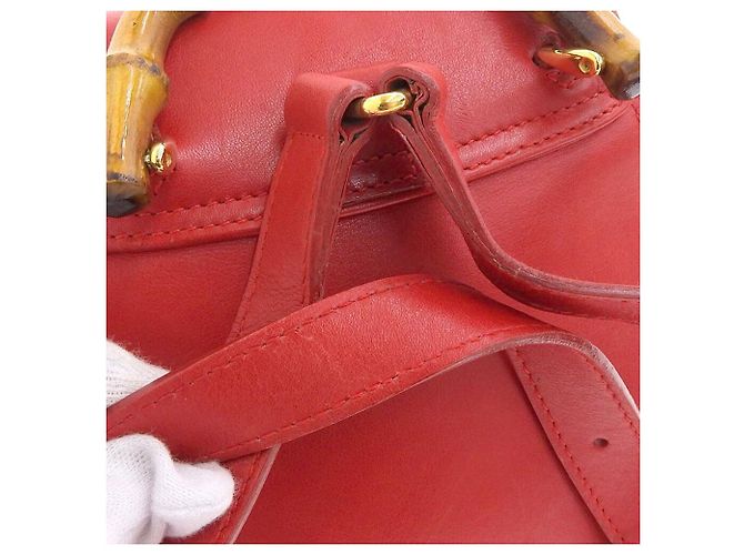 Gucci Bamboo Leder Rucksack Vintage Rot - Ansicht 5