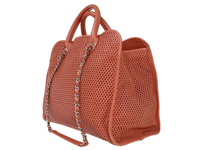 Chanel Up In The Air Top Handle Tote Pelle Perforata Large Rosa - vista 4