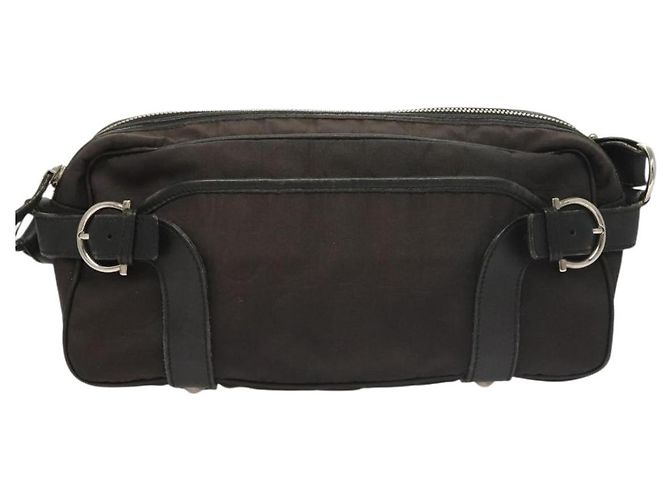 Borsa a spalla Gancini in tela nera e argento autentica Salvatore Ferragamo 127847 - vista 2