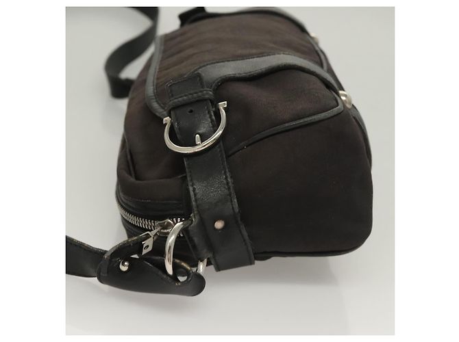 Borsa a spalla Gancini in tela nera e argento autentica Salvatore Ferragamo 127847 - vista 5