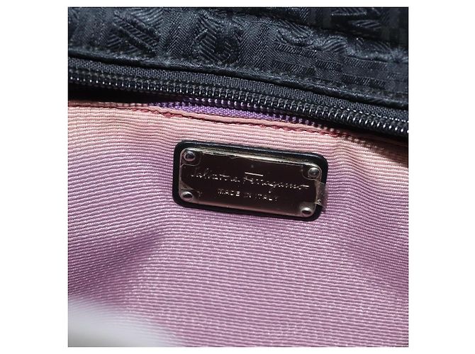 Borsa a spalla Salvatore Ferragamo in tela nera e argento autentica BA3712 Nero - vista 15