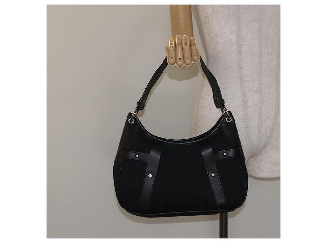 Borsa a spalla Salvatore Ferragamo in tela nera e argento autentica BA3712 Nero - vista 21