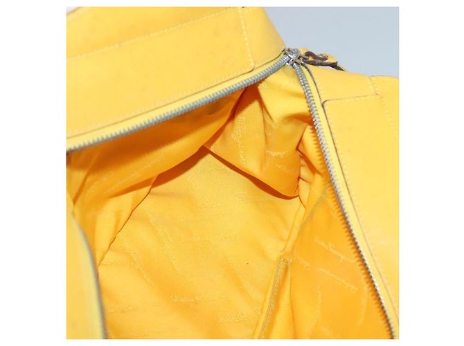 Bolso de mano Gancini de lona amarilla y plata de Salvatore Ferragamo Auth 128676 Amarillo - vista 17
