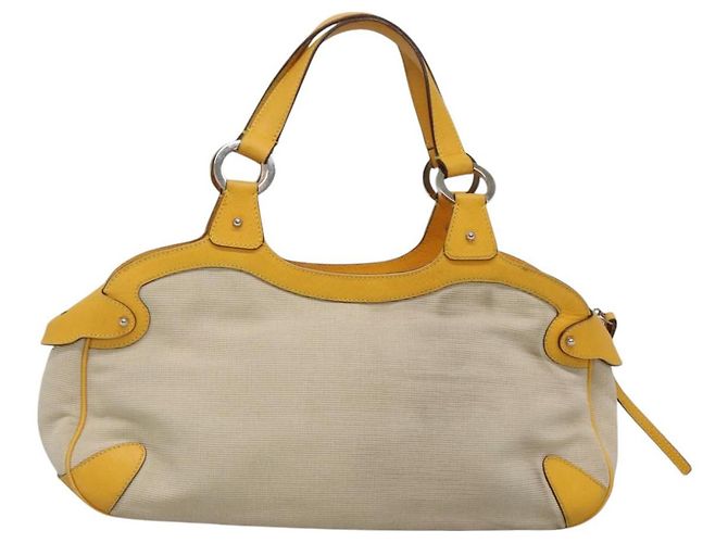 Bolso de mano Gancini de lona amarilla y plata de Salvatore Ferragamo Auth 128676 Amarillo - vista 3