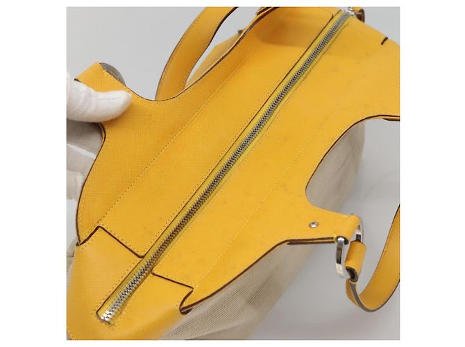 Bolso de mano Gancini de lona amarilla y plata de Salvatore Ferragamo Auth 128676 Amarillo - vista 6