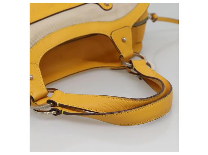 Bolso de mano Gancini de lona amarilla y plata de Salvatore Ferragamo Auth 128676 Amarillo - vista 7