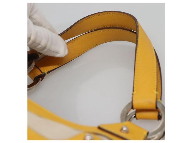 Bolso de mano Gancini de lona amarilla y plata de Salvatore Ferragamo Auth 128676 Amarillo - vista 8